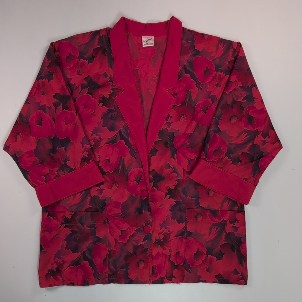 GW Division of Graff Vintage Red Black Floral Blazer Jacket Cuffed Sleeve XL